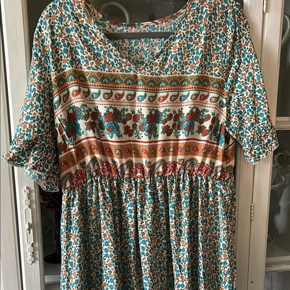 Women’s Bohemian Floral Maxi Dress with Short Sleeves size xl -12 - Picture 3 of 4
